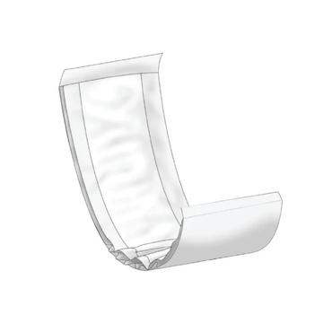 A simple illustration of Abena Let Adult Booster Bladder Control Pads, unfolded to show superabsorbent polymers in a curved shape on a white background.