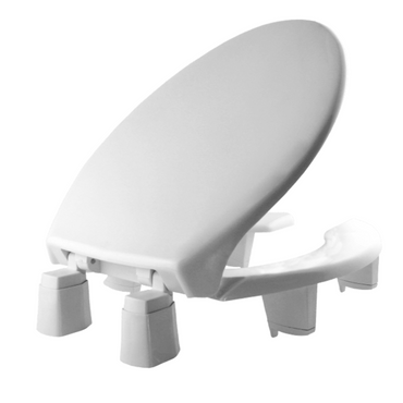 The Bemis Elongated 3 Elevated Toilet Seat features an open-front ring and Snap 2 Secure installation, with four adjustable legs for added seat height, ensuring accessibility and comfort.