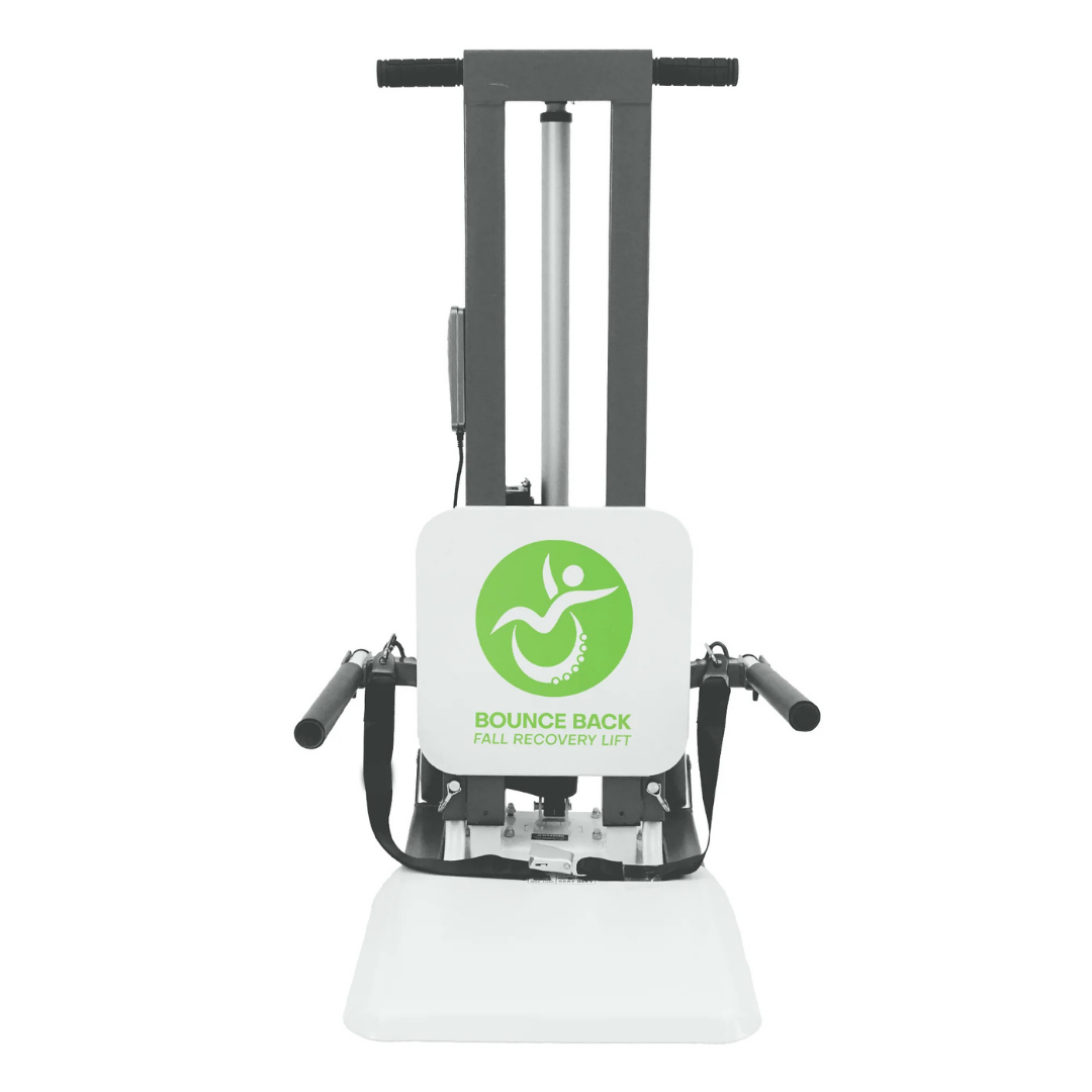 Front view of the Climbing Steps Bounce Back Fall Recovery Bariatric Patient Floor Lift—a portable lift with seat, armrests, and backrest designed to help users safely rise from the floor, ideal for independent living after a fall.