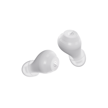 A pair of Ceretone Fusion In-The-Ear OTC Hearing Aids, featuring a sleek, rounded white design similar to modern earbuds, displayed on a plain white background.