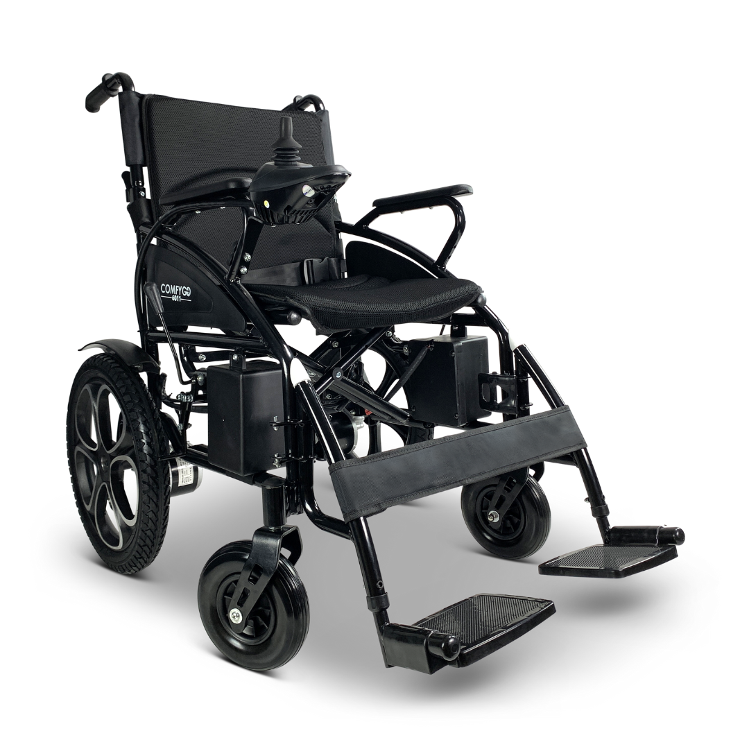 The ComfyGO 6011 Folding Electric Wheelchair is Portable & FAA Approved with Black cushion