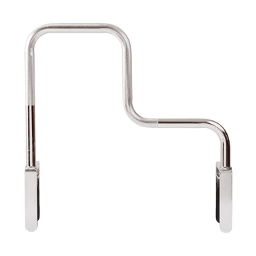 The DMI® Heavy-Duty Safety Tub Bath and Shower Grab Bar features a chrome finish, textured grip, and L-shaped design to assist individuals with safe entry and exit from the bath or shower for enhanced bathroom safety.