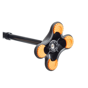 Close-up of the Drive Airgo Comfort-Plus Cane featuring a MiniQuad Ultra-stable Tip with four-pronged black support and non-slip orange pads, designed for enhanced stability.