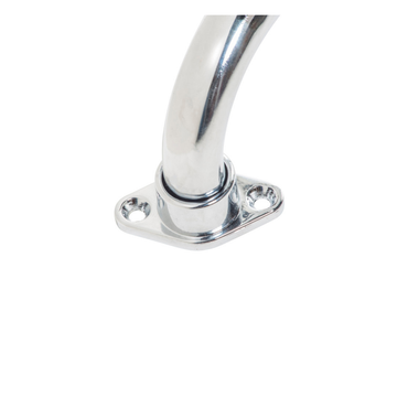 Close-up of the Drive AquaSense Knurled Chrome Grab Bar with Rotating Flange, securely wall-mounted against a white background for bathroom safety, featuring a shiny chrome finish and flat bracket with two visible screw holes.