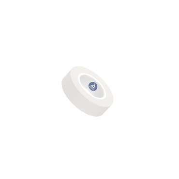 A single roll of Dynarex Paper Surgical Tape, white with a blue circular center label featuring a white triangle logo, is shown on a plain white background.