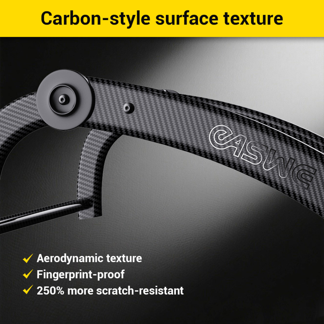 Close-up of the Easwe™ B20 Portable Folding Powerchair - Airline Approved, with a carbon-style surface, aerodynamic design, fingerprint-proof finish, and 250% more scratch resistance—perfect for mobility scooter or electric wheelchair users.
