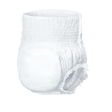 The FitRight Extended Wear Overnight Protective Pull-Up Underwear is a white disposable option with an elastic waistband, anti-leak leg guards, a super absorbent core, and flexible padding for infants or toddlers, ensuring ultimate comfort.