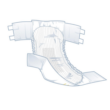 The FitRight Unisex Extra Incontinence Briefs offer moderate absorbency, featuring side tabs, a contoured pad, elastic leg cuffs, adjustable fasteners, light blue patterns, and a wetness indicator.