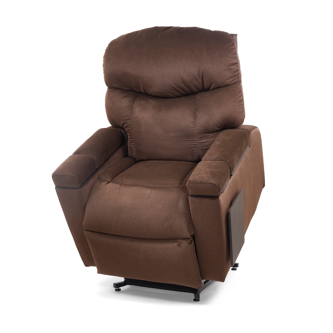 The Golden Tech PR525 Cloud+ Recliner With Lift Assist & Twilight - SM is a plush brown power lift chair with padded armrests, high backrest, and extended footrest, shown against a white background.