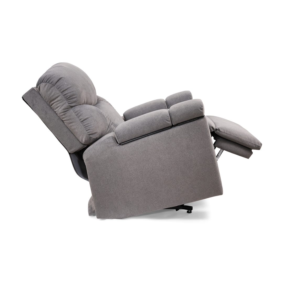 The Golden Tech PR525 Cloud+ Recliner With Lift Assist & Twilight - SM is shown fully reclined with the footrest extended and backrest tilted back, set against a white background.