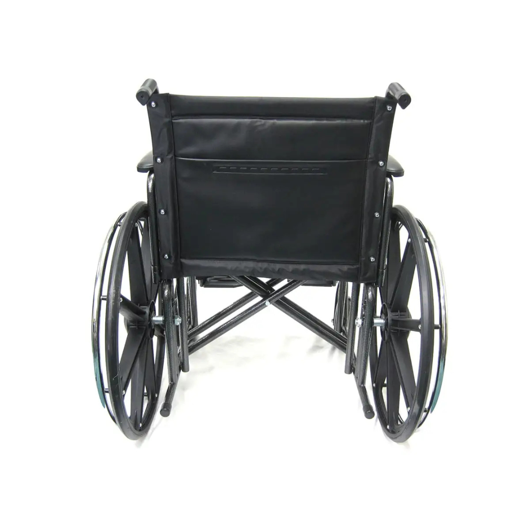 The Karman KN-900W Heavy Duty Bariatric Wheelchair features a black frame and durable metal wheels.