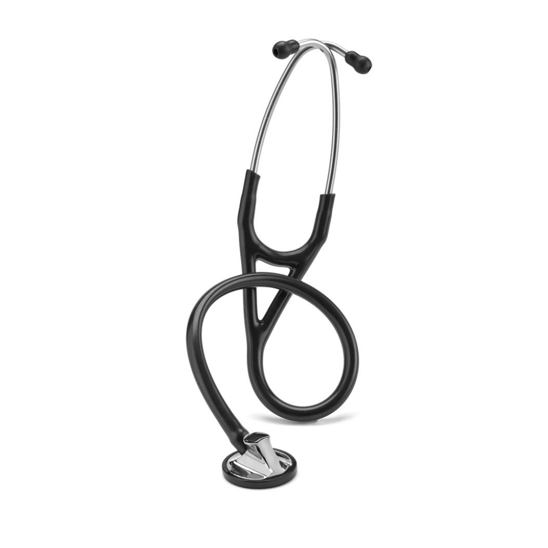 A black Littmann® Master Cardiology™ Stethoscope with a metal chestpiece and ear tips.