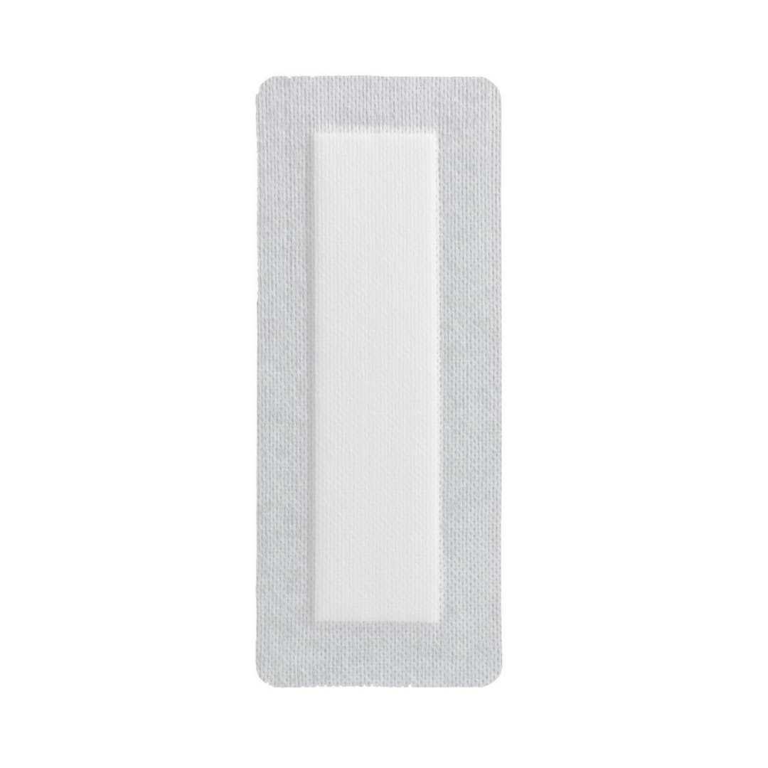 A Medline Bordered Gauze Adhesive Island Wound Dressing, rectangular and white with a soft absorbent central pad, is shown on a plain white background.