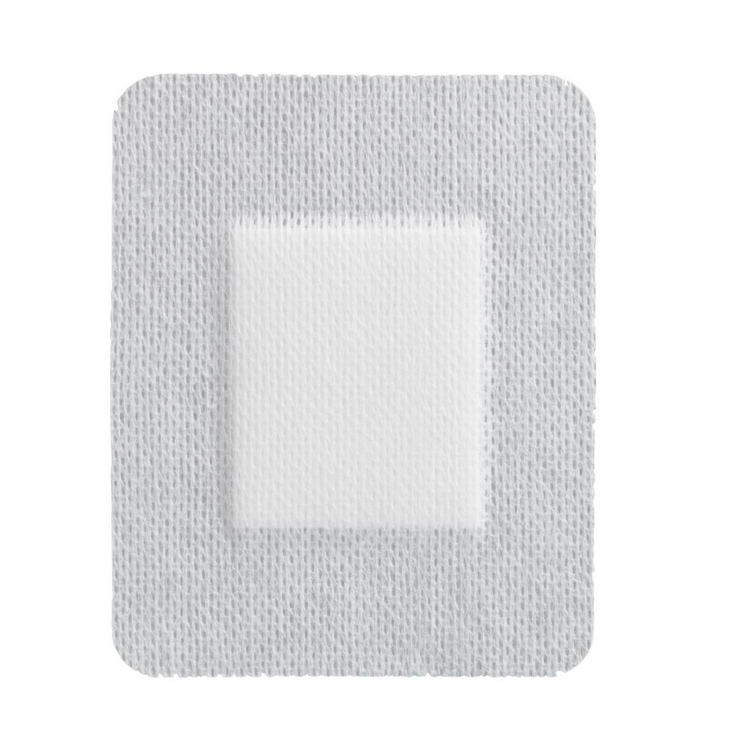 Medline Bordered Gauze Adhesive Island Wound Dressing, a rectangular medical bandage with a central white pad and non-adherent contact layer for wound protection, shown against a white background.