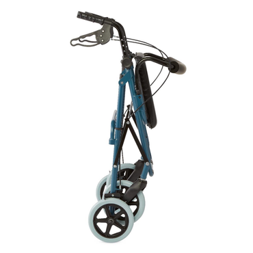 The Medline Deluxe Rollators with 8 Wheels is a lightweight, compact walker that folds for storage and features black handlebars with brake cables.