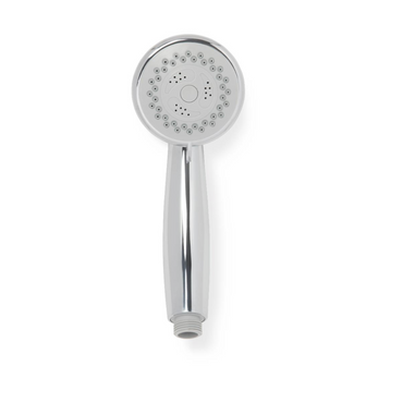 A Medline Deluxe Chrome handheld showerhead with 3 massage functions and an extra-long hose, elegantly set against a plain white background.