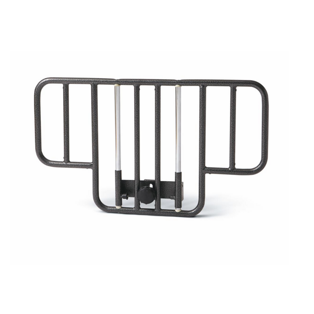 The Medline Bed Rails for Medline Homecare Beds are black adjustable metal rails with horizontal and vertical bars, designed to enhance patient safety, prevent falls, and offer easy installation for convenience.