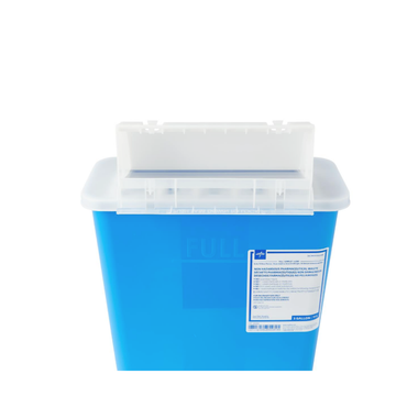 A blue rectangular Medline Pharmaceutical Waste Container with a white lid and front label is shown against a white background, designed for safe disposal of medical waste.