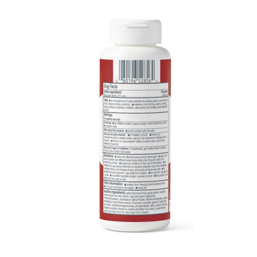 A white plastic 3oz Medline Remedy Clinical Antifungal Powder bottle with a red label, barcode, and black text on the back listing drug facts, warnings, directions, and Miconazole Nitrate ingredients for treating fungal infections.