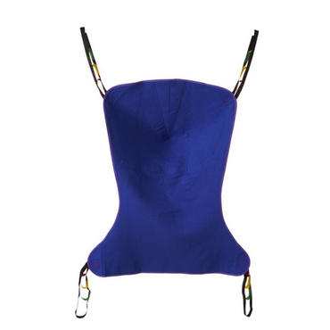 Medline Reusable Full-Body Patient Sling: Blue fabric sling with four black attachment straps (two per side), designed for use with lift systems to safely transfer patients.