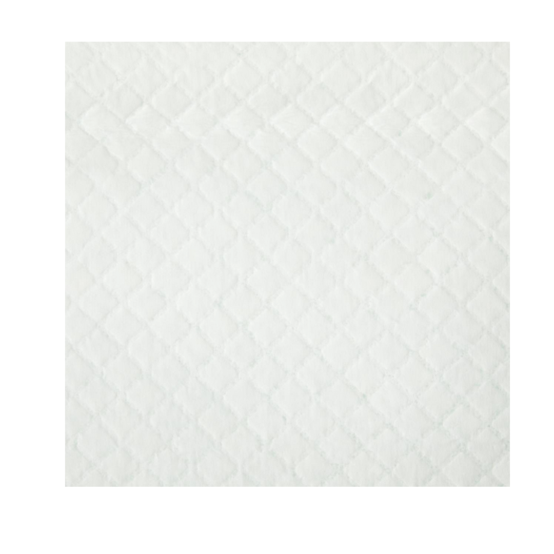 Close-up of a white quilted fabric with a diamond pattern, showcasing Medline Disposable Fluff and Polymer Underpads exceptional absorbency. The soft, textured surface suggests its ideal for bedding, cushions, or any underpad use requiring moisture protection.