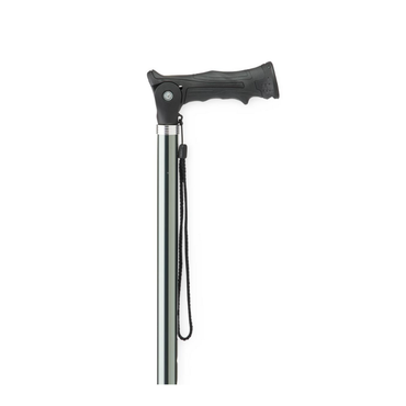 An iron gray Medline Walking Cane/Hiking Stick with a black ergonomic handle and attached wrist strap, shown against a white background.