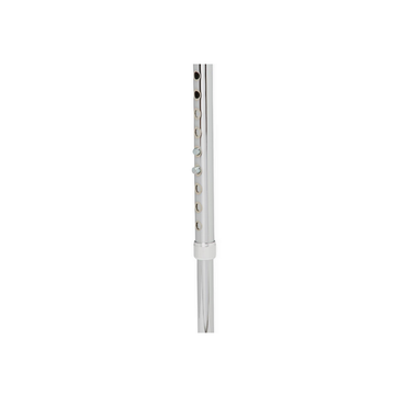 A close-up of the Medline Offset Handle Bariatric Cane (500 lb Cap) shows its shiny metallic adjustable pole with evenly spaced holes and a button height adjustment mechanism. The cane is set against a plain white background.