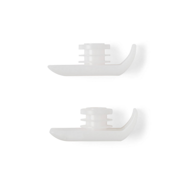 Medline Ski Gliders for Walkers—two white, curved plastic pieces with cylindrical tops and flat bases, shown one above the other on a plain white background. Ideal as replacement rear walker glides or walker leg caps.