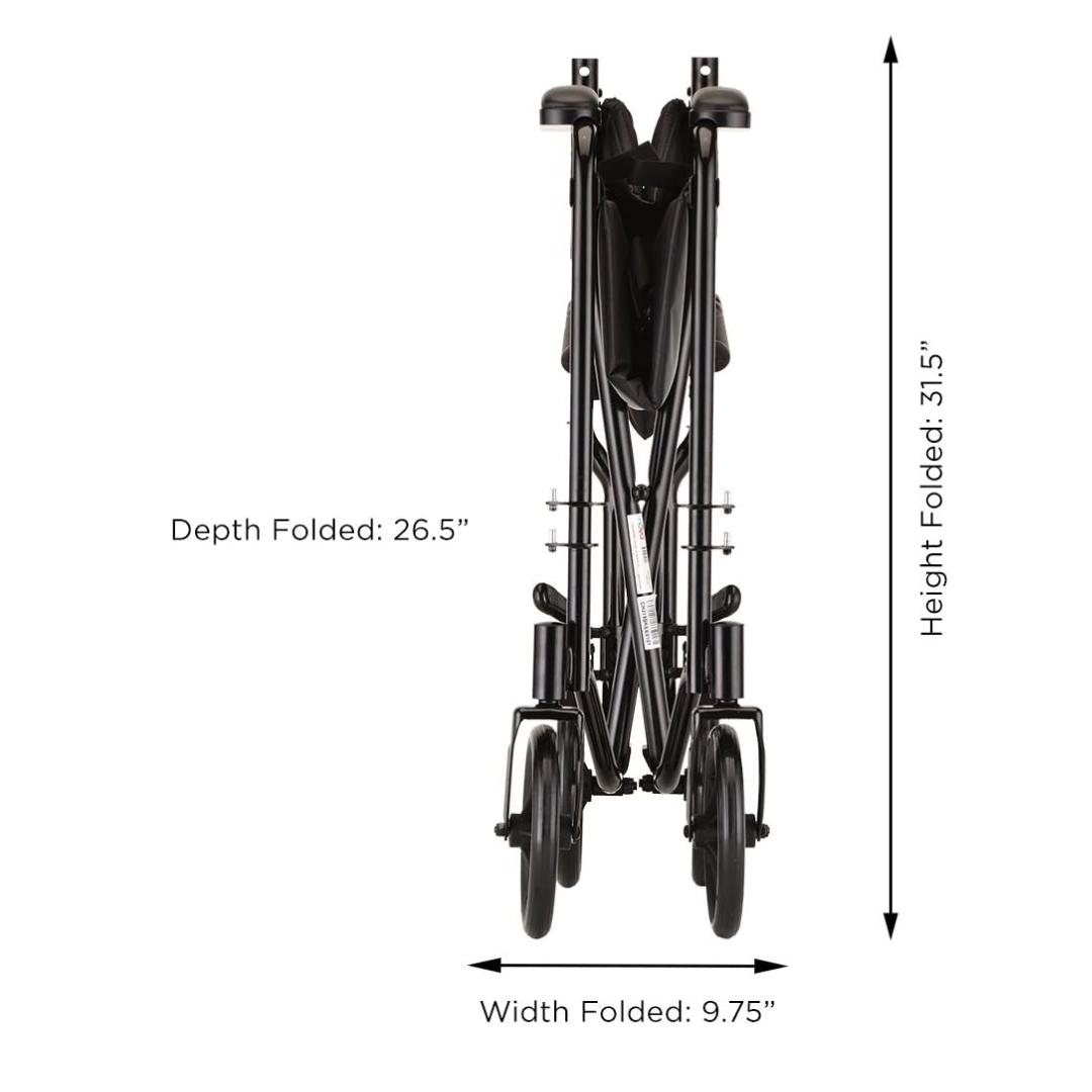folded dimensions of the Nova Medical Steel Transport Chair - 19" with Swing Away Footrests