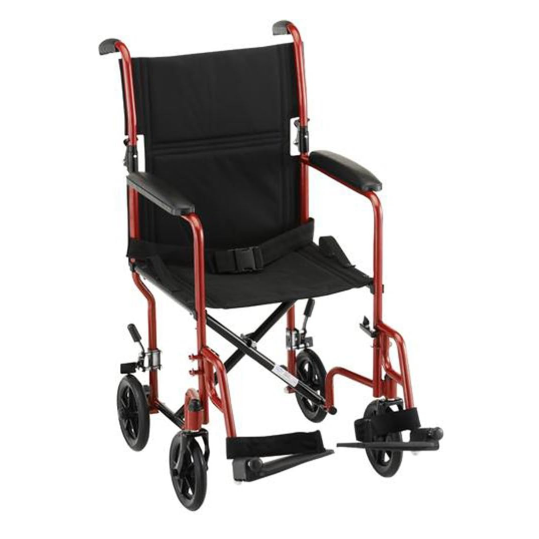 Nova Medical Steel Transport Chair - 19" with Swing Away Footrests Red 319R