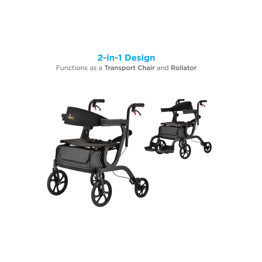 Nova Medical Gemini 2-in-1 Rollator Transport Chair - Carbon Black