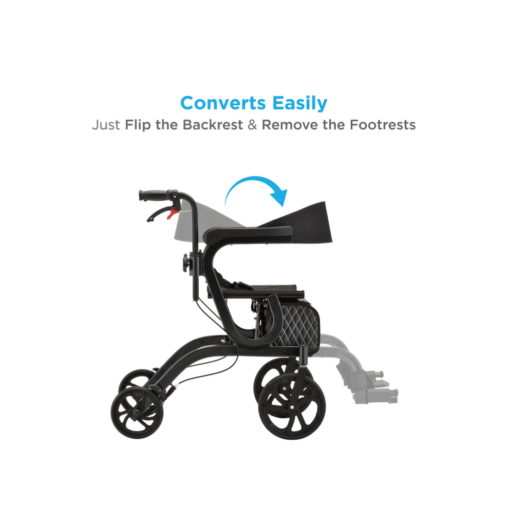 Nova Medical Gemini 2-in-1 Rollator Transport Chair - Carbon Black