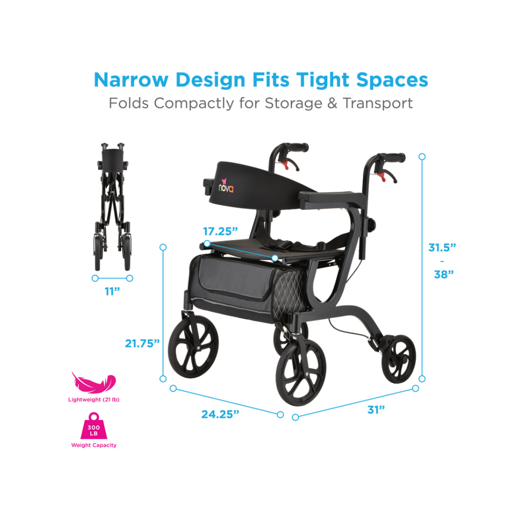 Nova Medical Gemini 2-in-1 Rollator Transport Chair - Carbon Black