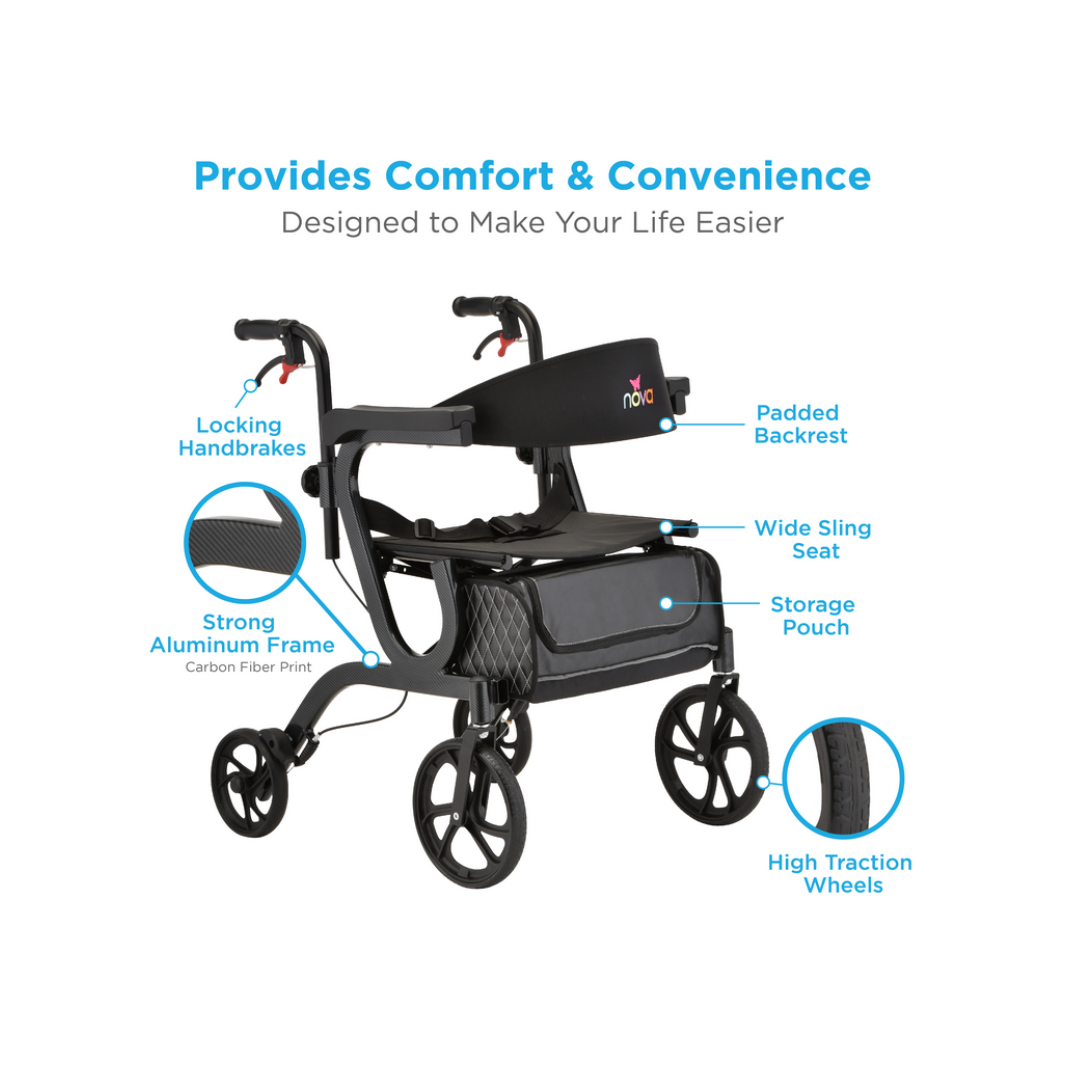 Nova Medical Gemini 2-in-1 Rollator Transport Chair - Carbon Black