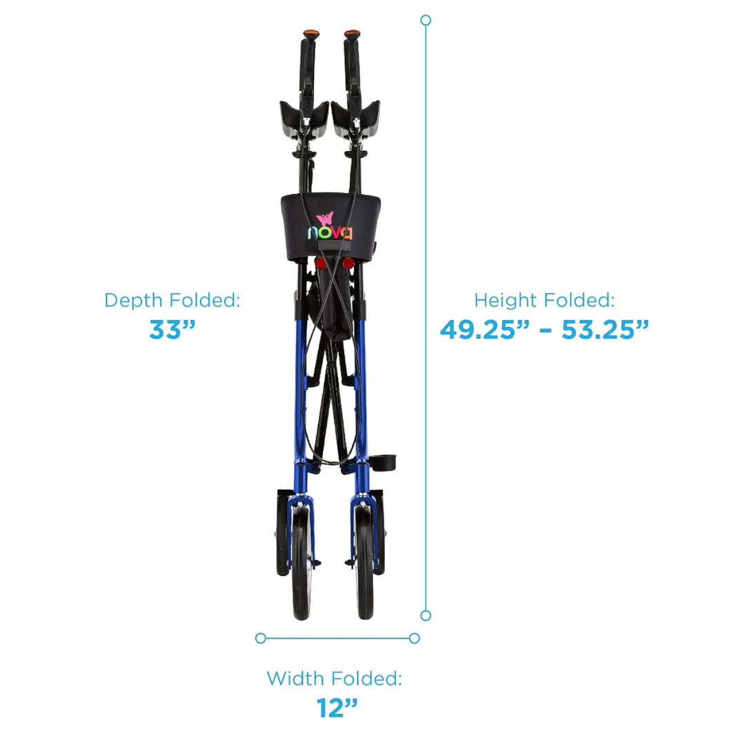 Nova Medical Phoenix Rise UP Rollator - Upright Walker with Padded Forearm Support Folded Dimensions