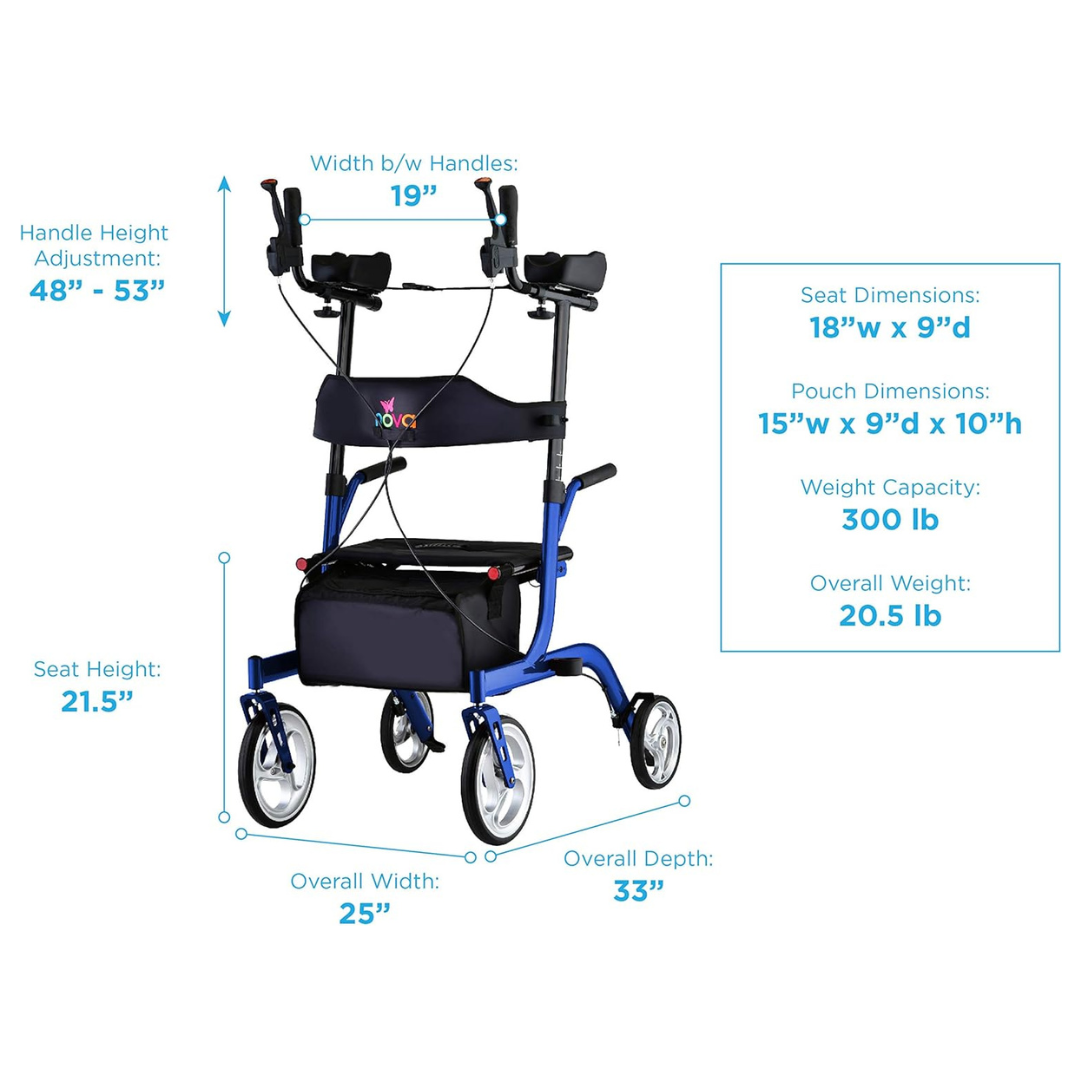 dimensions of Nova Medical Phoenix Rise UP Rollator - Upright Walker with Padded Forearm Support