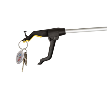 The Nova Medical Dragon Reachers - Pack of 2 features a black handle and trigger, 360° rotating gripper, and silver extension pole to easily retrieve keys or other items from hard-to-reach places.