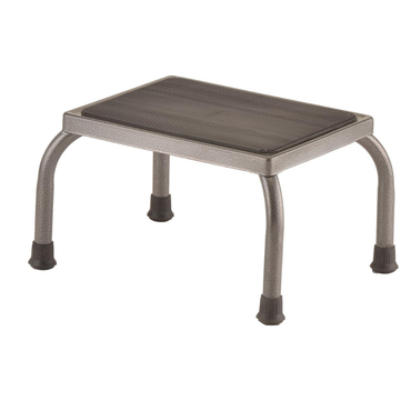 The Nova Medical Portable Step Stool - Pack of 2 features a durable steel base, four curved legs with rubber tips, and a textured black platform in a compact rectangular design.