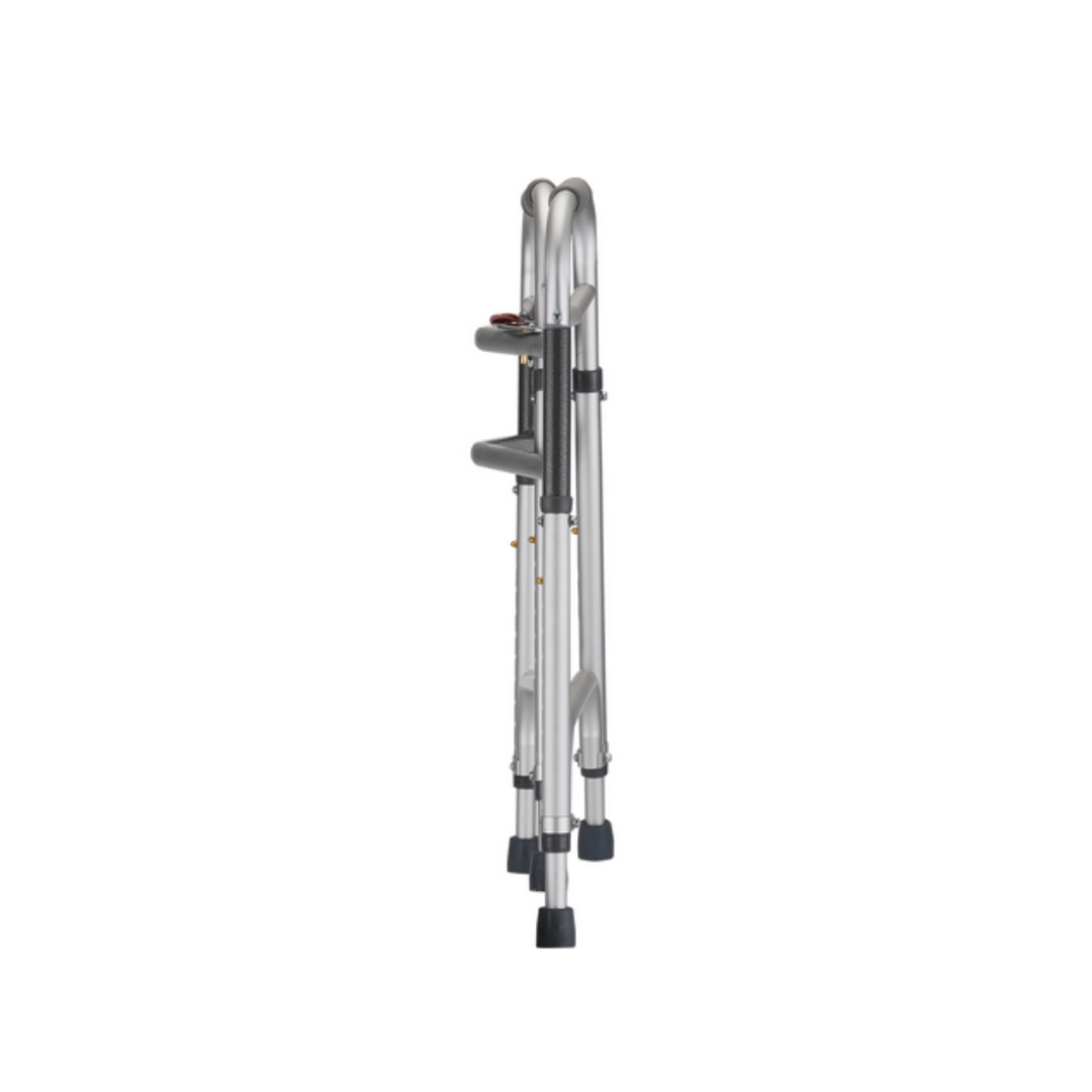The Nova Medical HD Bariatric Walker, featuring black rubber tips, is displayed folded upright on a white background.