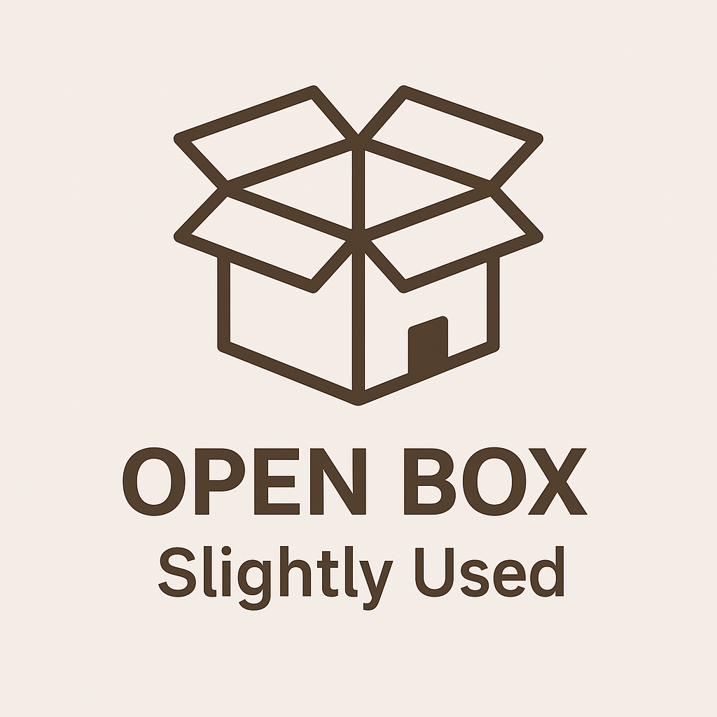 A brown open box icon with “OPEN BOX” and “Slightly Used” beneath it, displays the Miracle Mobility Platinum 8000 Portable Powerchair - Open Box on a light background.