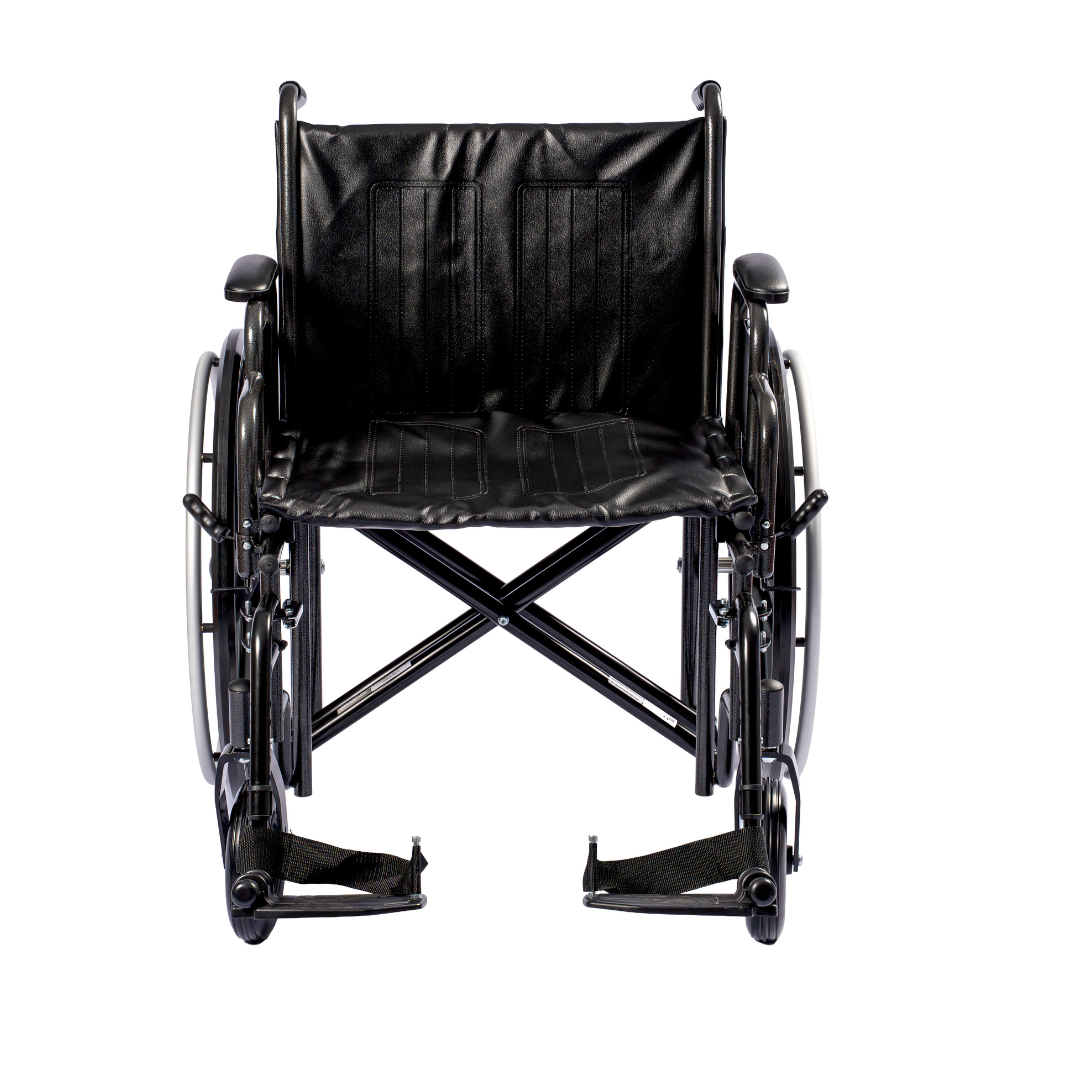 The ProBasics K7 Heavy Duty Bariatric Wheelchair, shown from the front against a white background, features a black frame, wide seat, and footrests.