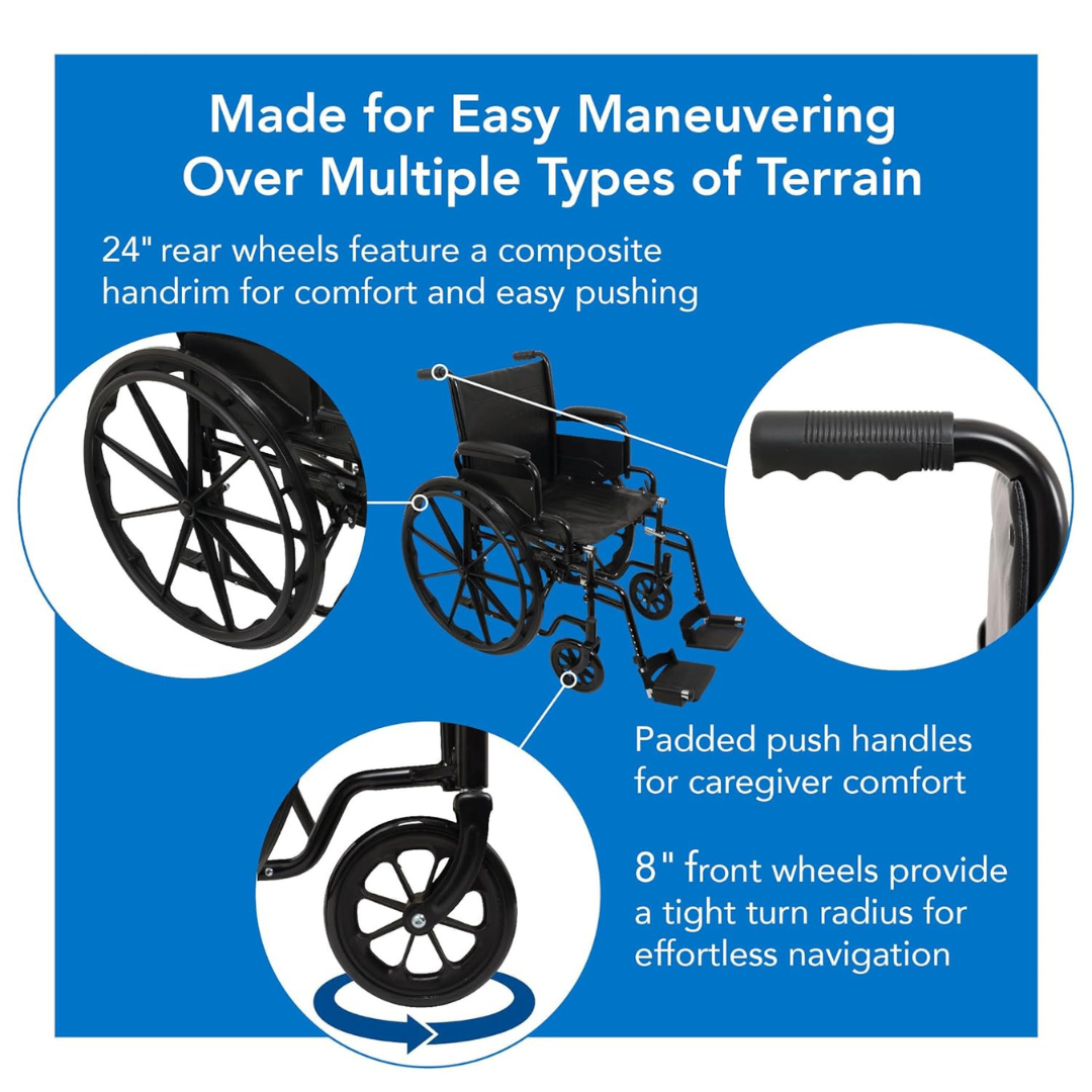 The ProBasics K1 Lightweight Portable Wheelchair comes with instructions and text, offering detailed guidance for using this durable wheelchair.