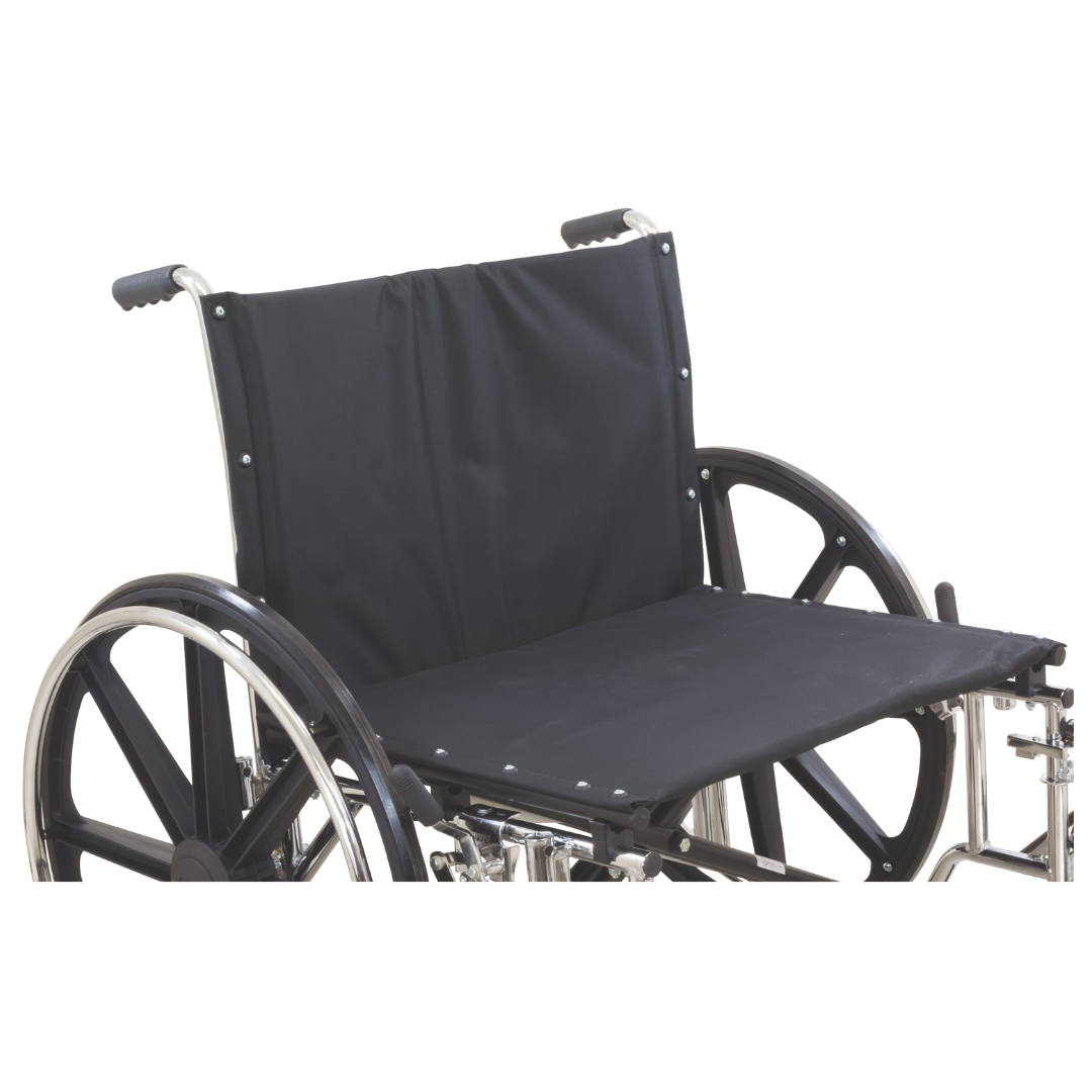 A close-up of the ProBasics K7 Heavy Duty Bariatric Wheelchair with large rear wheels, a black seat and backrest, and a sturdy metal frame, shown empty against a white background.