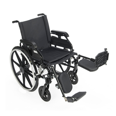 The Proactive Chariot IV XTC Wheelchair features a black, lightweight frame, adjustable seat depth, detachable elevated leg rests, large rear wheels, and small front casters for versatile mobility assistance.
