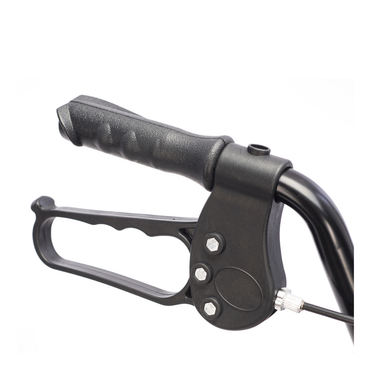 Close-up of the Proactive Protekt® Heavy Duty Bariatric Rollators black handlebar with a textured rubber grip and hand brake lever, shown against a white background.