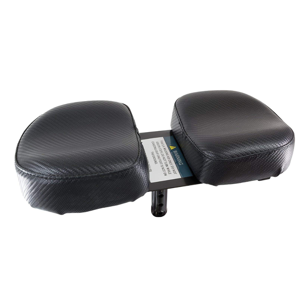 The Roscoe Portable Lightweight Rolling Knee Walker features two black, cushioned wedge pads on a central support bar, providing ergonomic seating for enhanced comfort with this mobility aid.