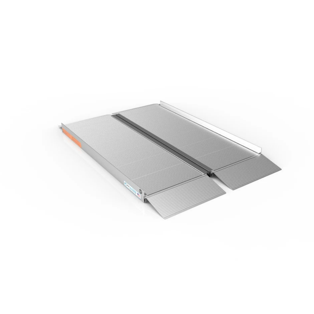 The EZ-Access SUITCASE® Singlefold Mobility Ramp is a portable aluminum ramp with a non-slip surface, side barriers, and foldable panels for easy transport and accessibility. See specs or watch videos for more details.