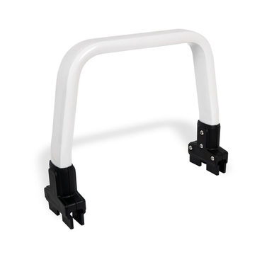 The Accessories and Parts for ShowerGlyde® Transfer Benches include a white rectangular metal safety rail with black mounting brackets on both ends, designed to be attached for added support, stability, and enhanced bathing comfort.