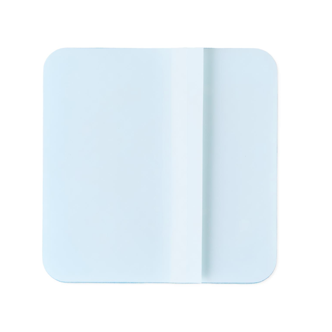 The Medline Skintegrity Hydrogel Wound Dressing (4" x 4") is shown on a white background, highlighting its square shape, light blue color, and gentle cushioning similar to a silicone baking mat.