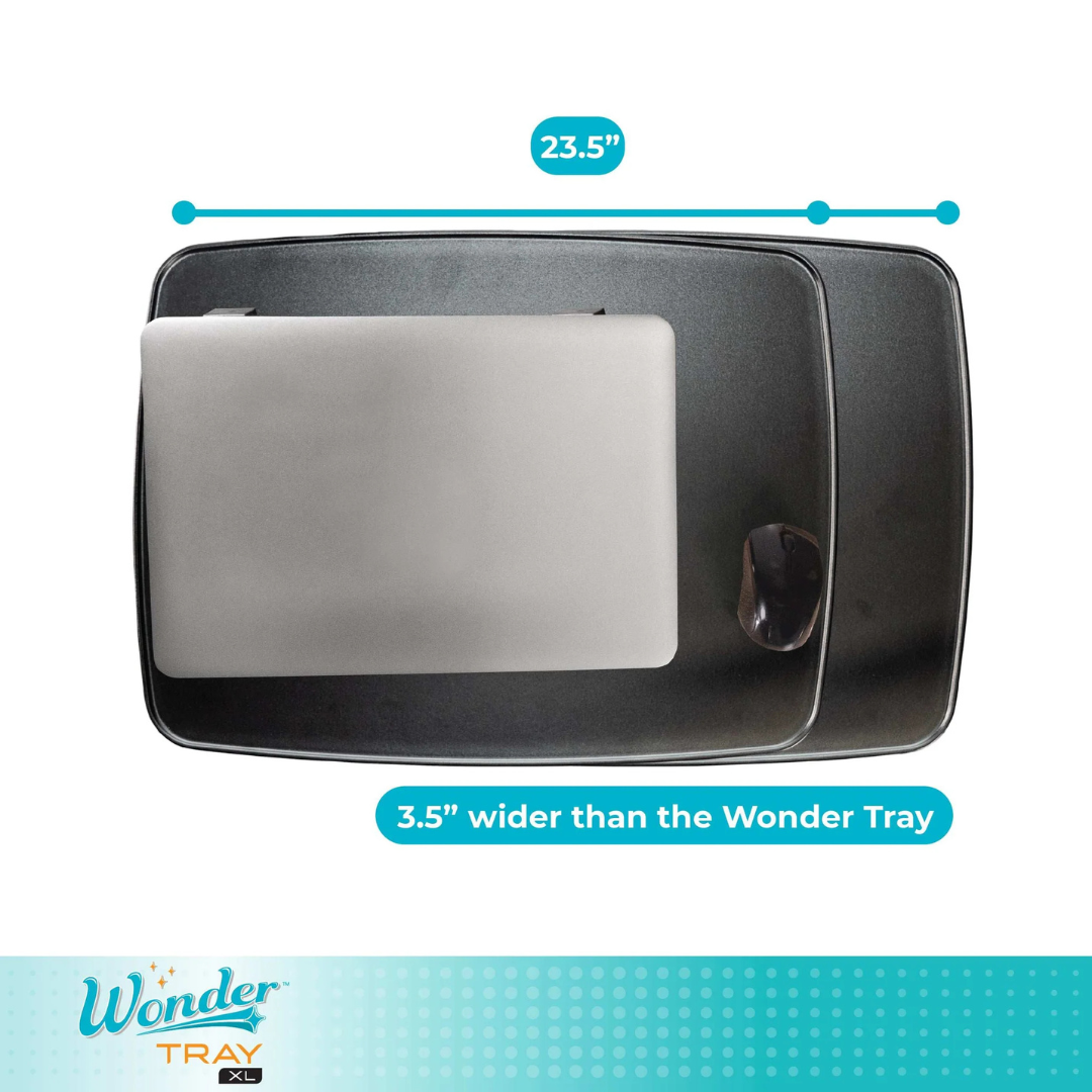 The Stander Wonder Tray XL – Swivel Living Room Tray Table, at 23.5" wide, is 3.5" wider than the standard Wonder Tray and serves as a versatile adjustable tray or TV tray table, ideal for use as a laptop stand.